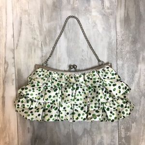 Flared Layered White Green Polka Dot Purse